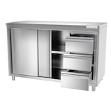 thumbnail of Meuble bas inox 1600x600 mm avec 3 tiroirs à droite PREMIUM - GOLDINOX