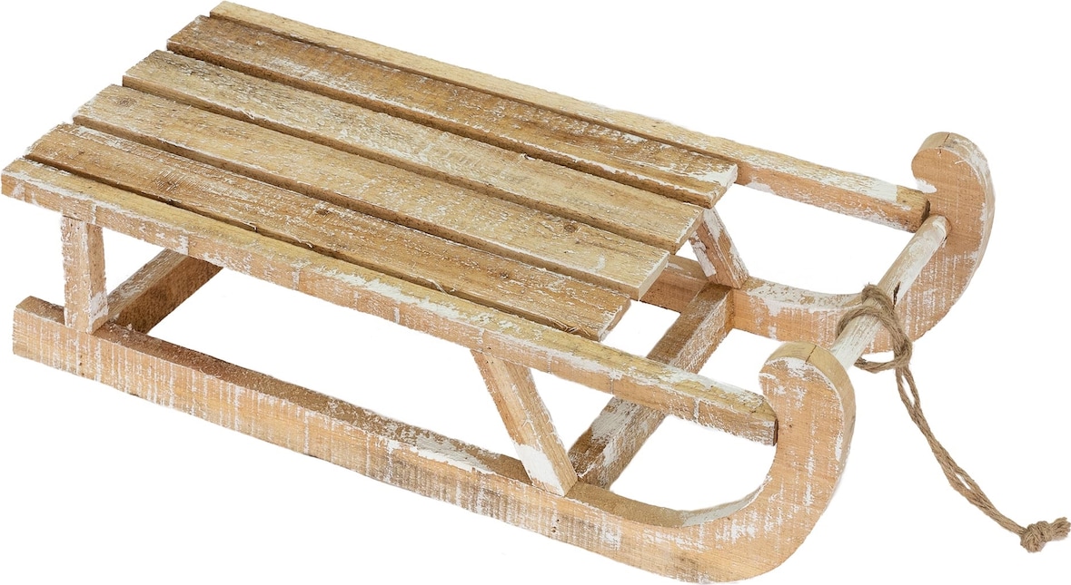 ECD Germany Deko-Schlitten aus Holz 50,5x13,5x23,5 cm, Braun/Natur, mit LED-Beleuchtung, batteriebetrieben, Weihnachtsdeko Schlitten Dekoration
