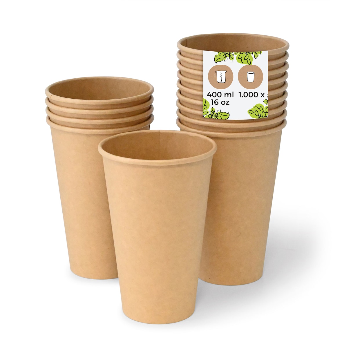 BIOZOYG 1000 Stück Einwegbecher 400 ml / 16 oz Pappbecher, Kaffeebecher, ungebleicht, ökologisch, kompostierbar, umweltschonend für Coffee to Go