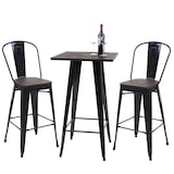 thumbnail of Set Stehtisch + 2x Barhocker HWC-A73 inkl. Holz-Tischplatte, Barstuhl Bartisch, Metall Industriedesign, FSC® ~ schwarz