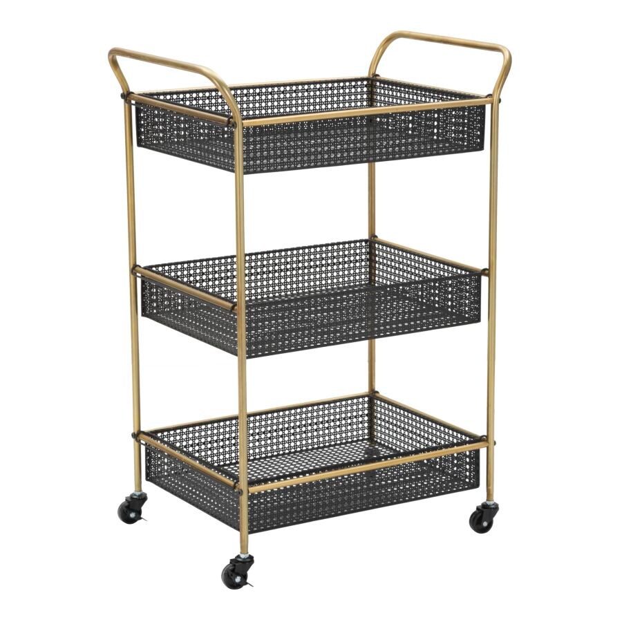 Carrello in metallo nero con 3 ripiani cm 56x37x81