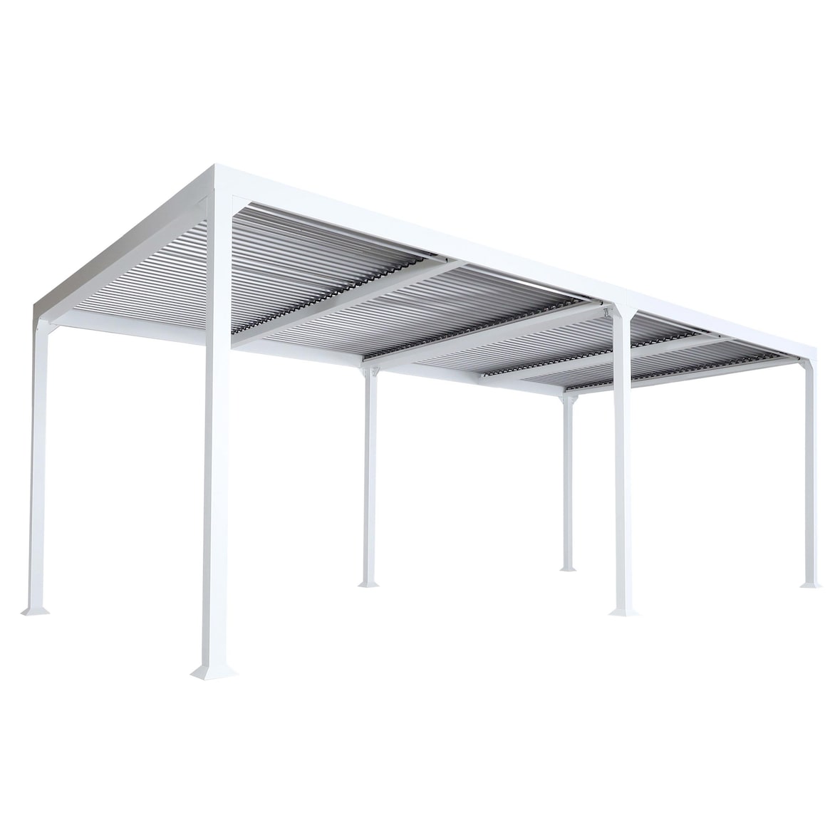 Aluminium pergola HWC-L41, lamellen paviljoen terrasoverkapping, stevig 8cm metalen frame 3x6m ~ wit