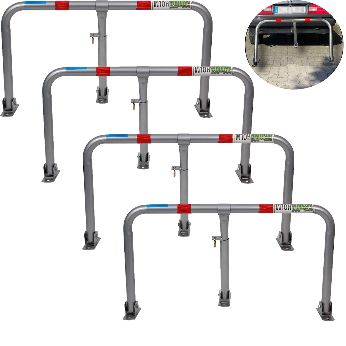 4x Parkplatzsperre abschließbar 43 x 80 cm Parkplatzbügel Sperrbügel Parkplatzblockierer Parkbügel Poller