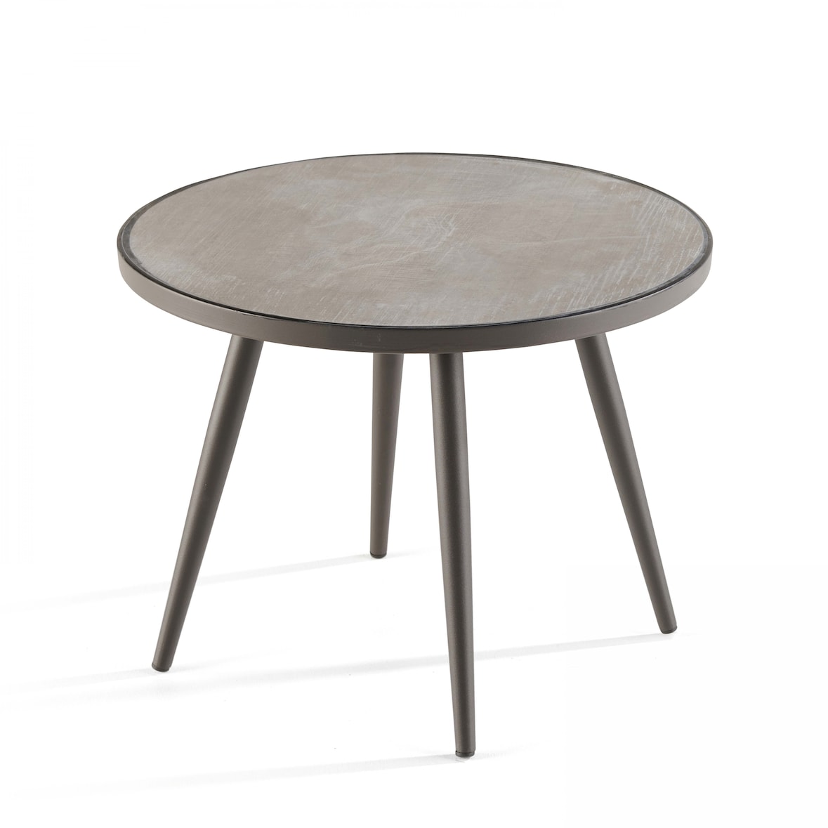 Table basse ronde avec plateau effet béton