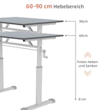 thumbnail of Schreibtisch höhenverstellbar Kurbel 90x100x60 cm Grau mit Doppelstütze, kompakt fürs Homeoffice, stabiler Standfuß, flexibel Sitz Steh