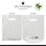 thumbnail of Bolsa de plástico blanca con asas recortadas de PEBD reciclado 25 x 32 + 4 cm por 1000 - Gimex