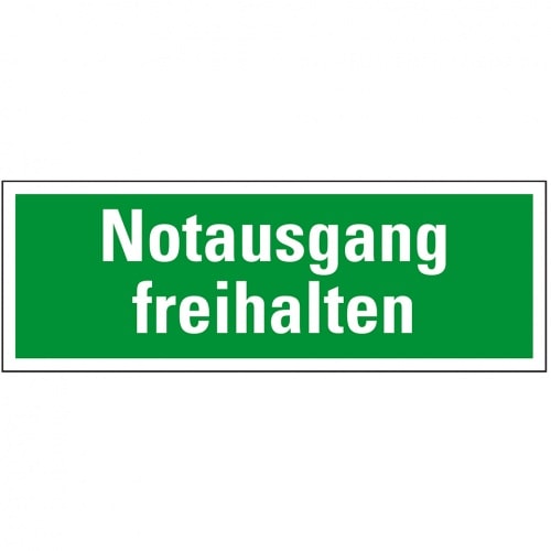 Schild I Rettungszeichen Notausgang freihalten, praxisbewährt, Aluminium, 297x105mm