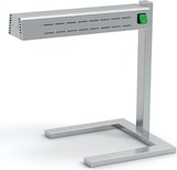 Un émetteur de lampe chauffante argenté avec un bouton vert.