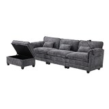 thumbnail of Merax 3-Sitzer Schlafsofa aus Chenille, Ecksofa Mit USB-Anschluss, Seitentasche, Handyhalter und modularen Hockern, Grau