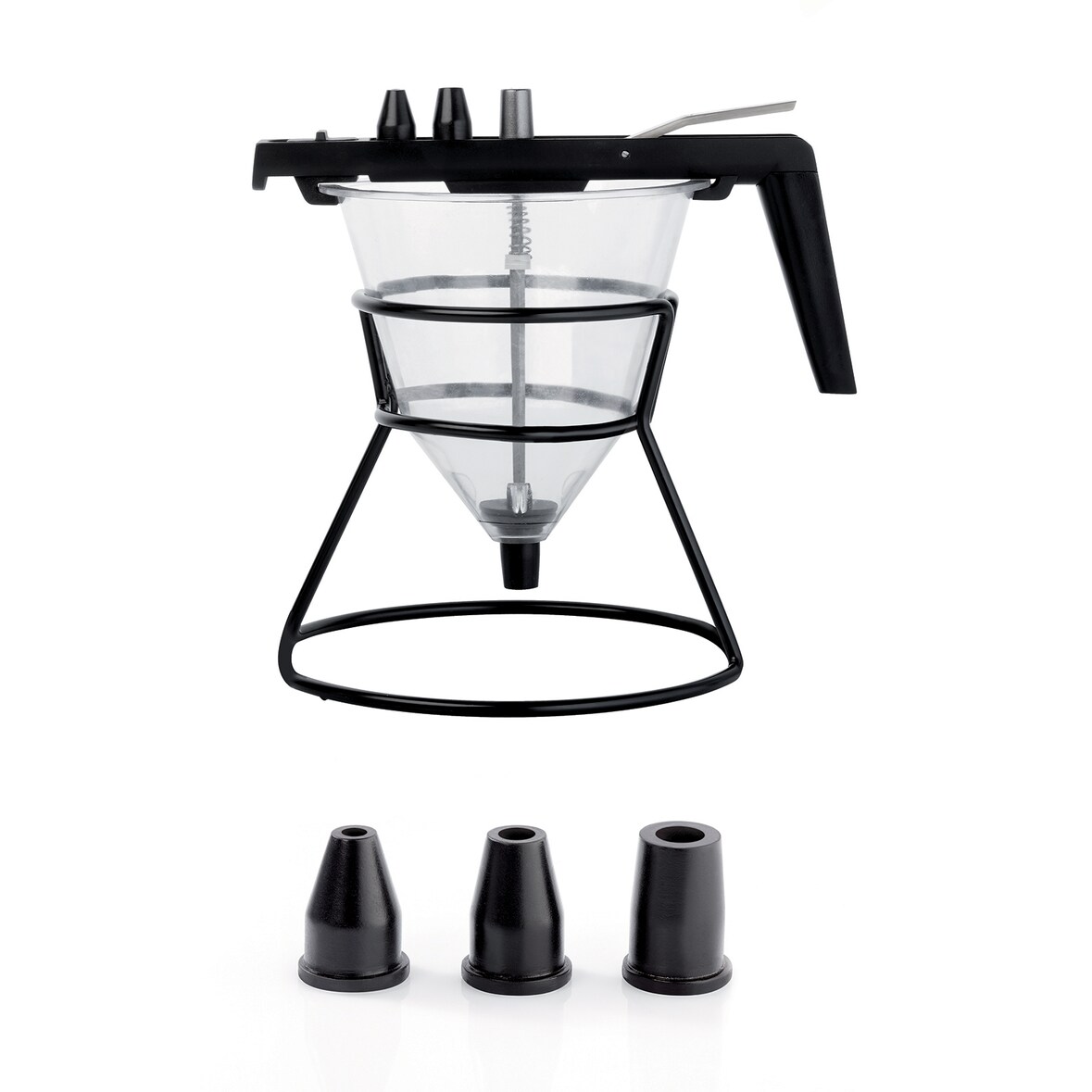 Ghidini, Pinocchio,imbuto dosatore in policarbonato,acciao inox, con 3 beccucci in silicone, e pidistallo nero