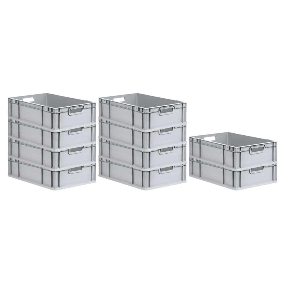 PROREGAL 10x Eurobox NextGen Grip | HxBxT 17x40x60cm | 34 Liter | Griffe offen | Glatter Boden | Eurobehälter
