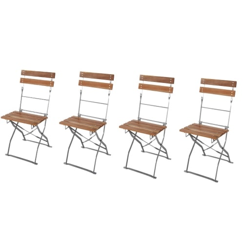 4er Set Gartensessel Biergartensessel Gartenstuhl Akazienholz klappbar Balkon : 4er-Set