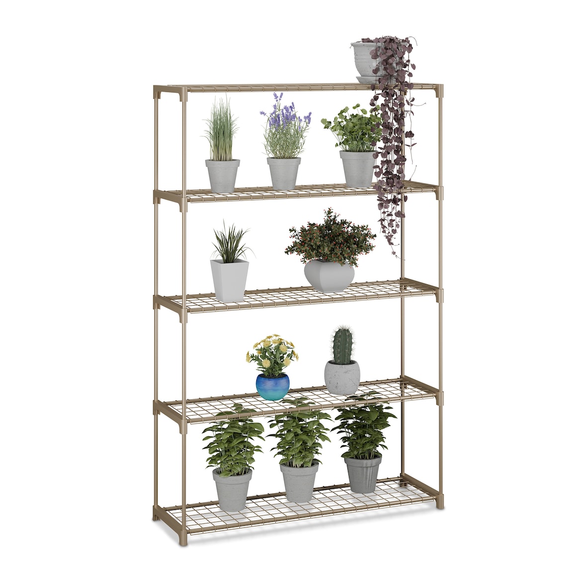 Relaxdays Blumenregal, HxBxT: 140 x 91 x 28 cm, 5 Ablagen, Stecksystem, Metall & Kunststoff, Gewächshaus Regal, braun
