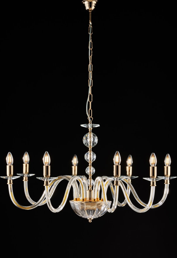Bonetti Illumina -  Ruben - Goldkronleuchter mit transparentem Glas und Strasssteinen 8 Lichter 116 - Ø96 - BL267-8-OR