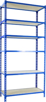 thumbnail of SimonRack Estantería Metálica, 2500x1100x500 mm, 6 Alturas, Bandeja Madera, 200 kg de Punto Flexión, Azul/Madera - Maderclick