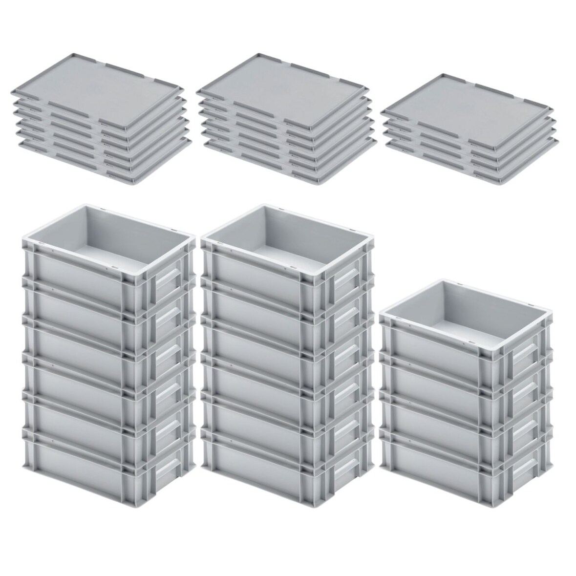 PROREGAL 16x Eurobehälter mit geschlossenem Griff & Auflagedeckel | HxBxT 12x30x40cm | 11 Liter | Grau | Eurobox