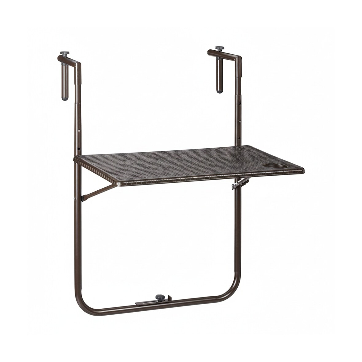 Relaxdays Balkonhängetisch klappbar, 3-fach höhenverstellbar, Rattan-Optik, wetterfest, Tisch BxT 59,5 x 36 cm, braun