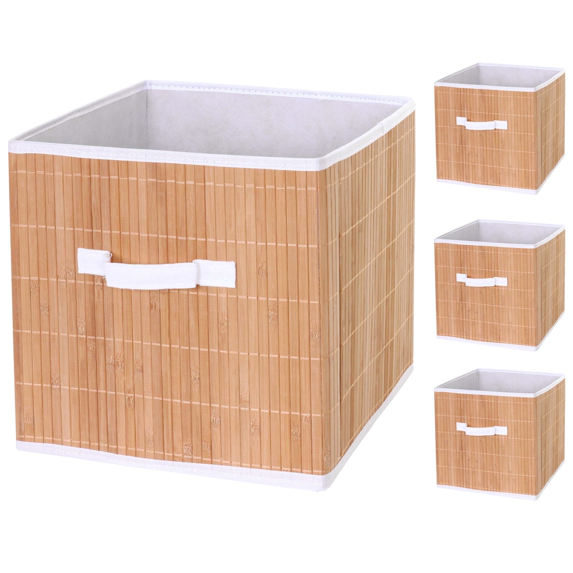 Conjunto de 4 caixas dobráveis HWC-C21, cesto de arrumação cesto de organização caixa de seleção caixa de arrumação, bambu 32x32x32cm ~ cor natural