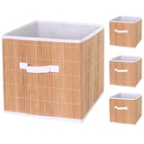 thumbnail of Conjunto de 4 caixas dobráveis HWC-C21, cesto de arrumação cesto de organização caixa de seleção caixa de arrumação, bambu 32x32x32cm ~ cor natural