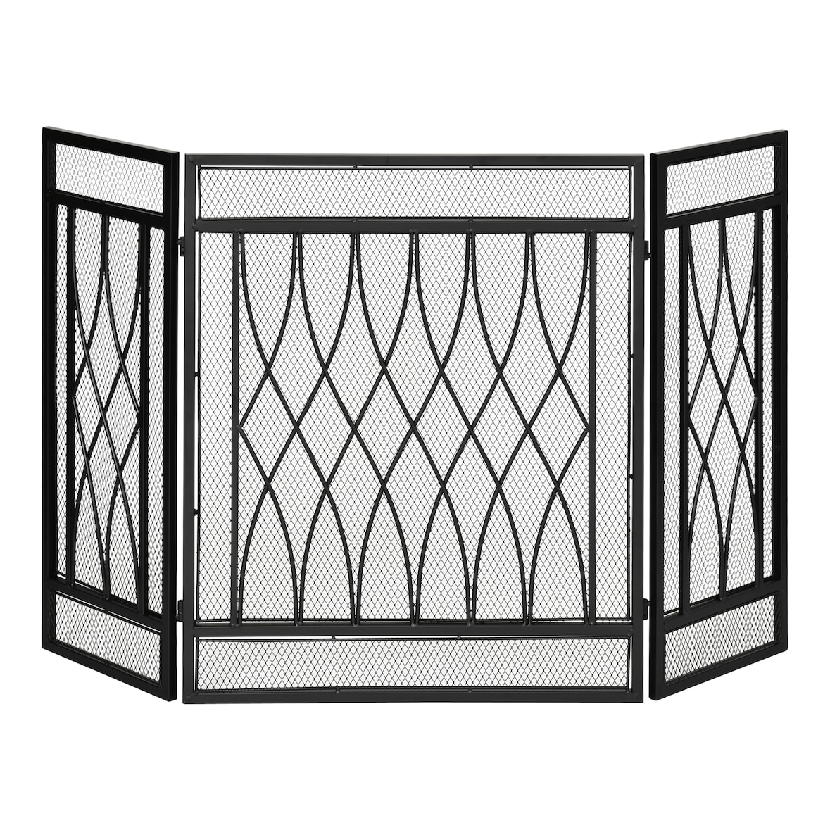 HOMCOM Frente de Lareira Dobrável Frente para Lareira com 3 Painéis com Dobradiças e Estrutura de Metal Decorativa 126x3x80cm Preto