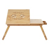 thumbnail of Tavolo per laptop HWC-B81, tavolo per notebook tavolo da letto tavolo pieghevole con fori di ventilazione pieghevole regolabile in altezza, bambù