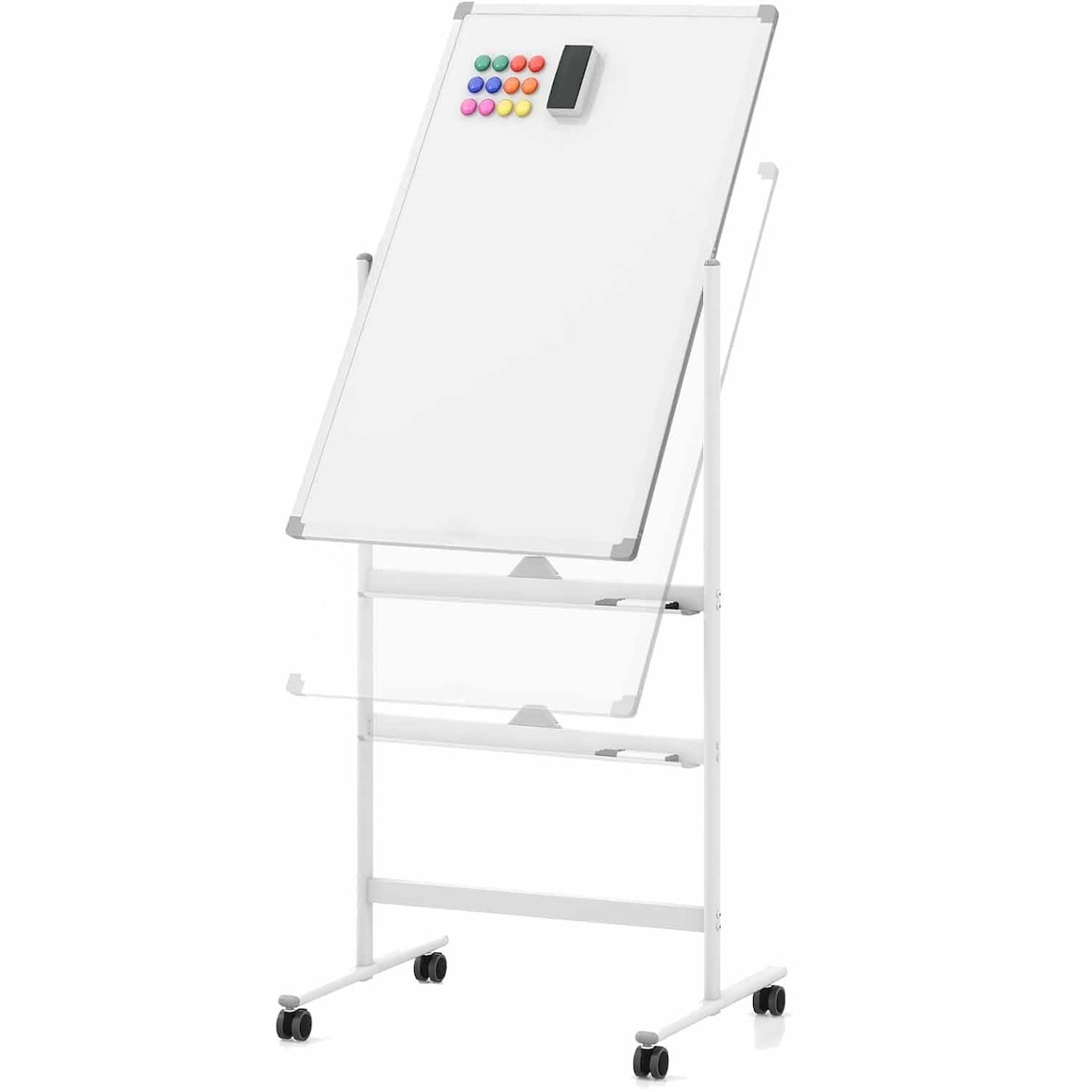 Pizarra móvil de doble cara COSTWAY, 60 x 90 cm, pizarra magnética con ruedas y altura ajustable