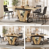 thumbnail of Ausziehbarer Esstisch 140x80x75 cm mit Holzmaserung Naturholz, MDF Metall Gestell, V Streben, verdeckte Auszüge, stabil für Küche