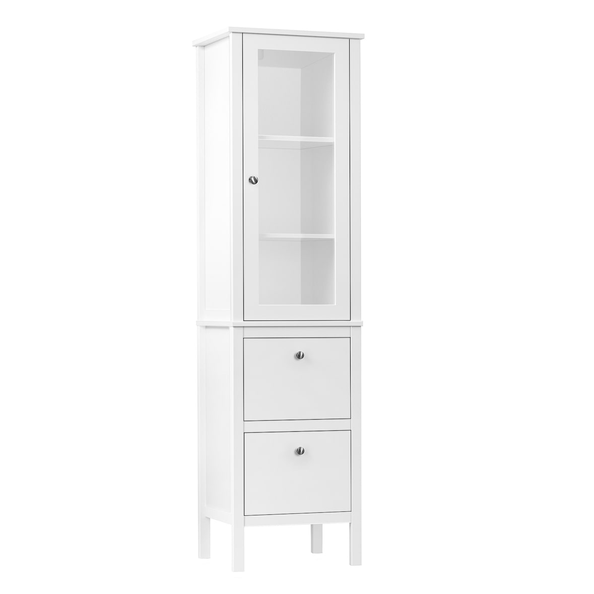 kleankin Armario Alto para Baño Mueble Columna de Baño con 1 Puerta de Cristal Estantes Ajustables y 2 Cajones Multiusos para Salón 43x35x160 cm