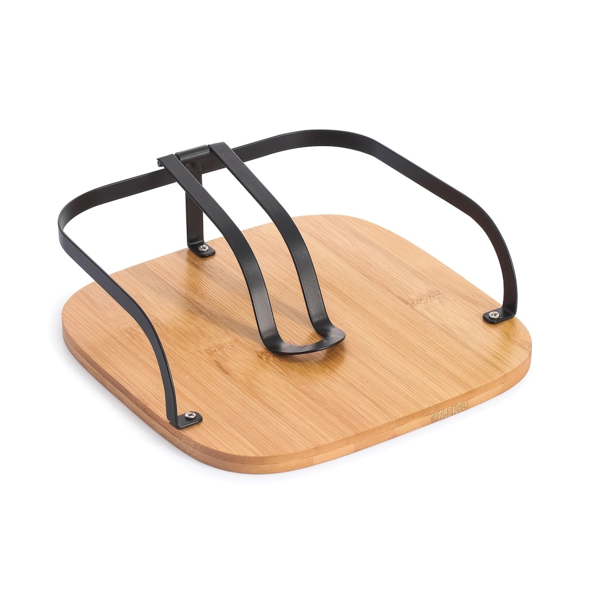 WellHome - Servethouder van metaal en bamboe in zwart Kleur 19x19x7 cm - A-mesa