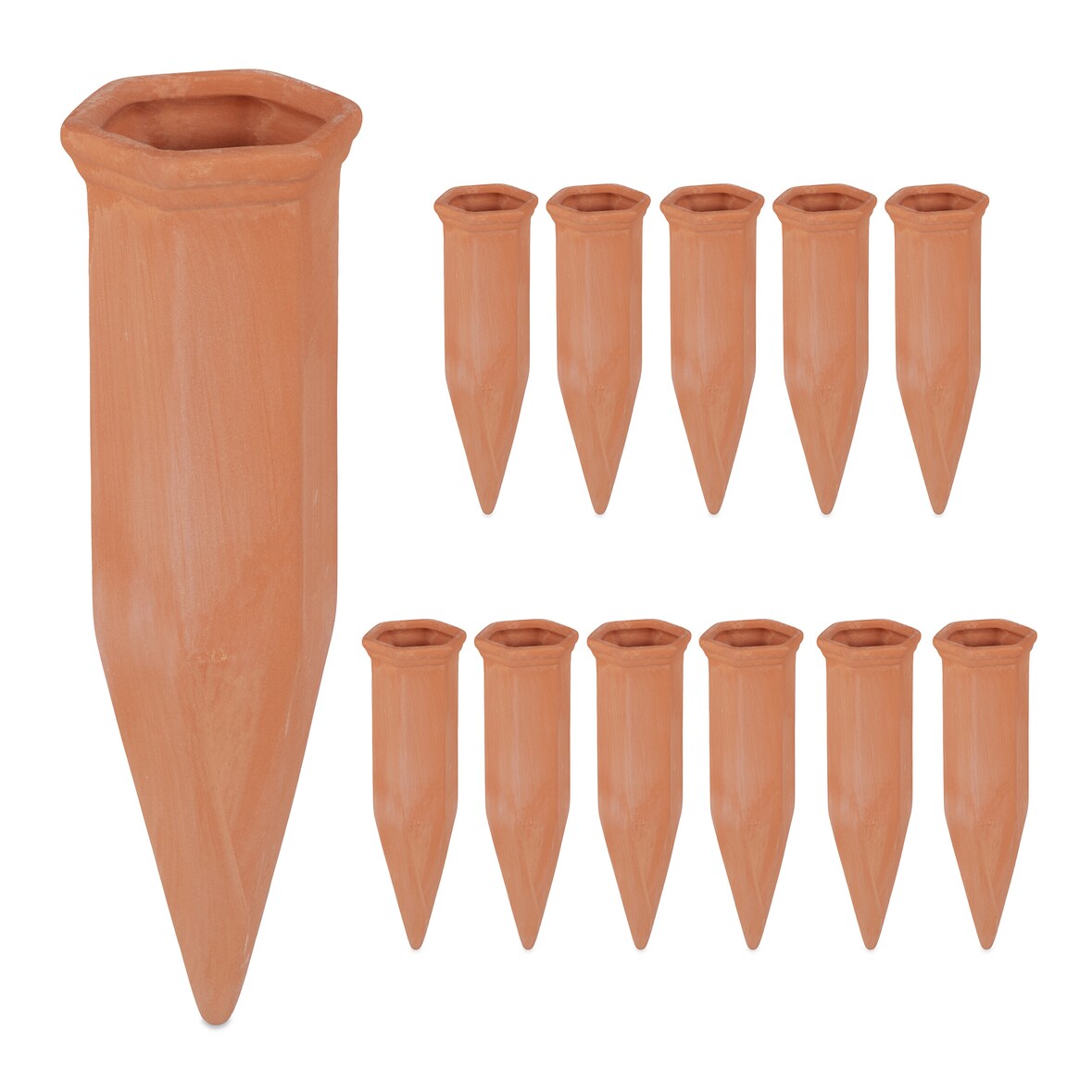 Relaxdays Tonkegel Bewässerung, Gießkegel 12er Set, 1,5 Liter PET-Flaschen, Zimmerpflanzen & Balkonkästen, terrakotta