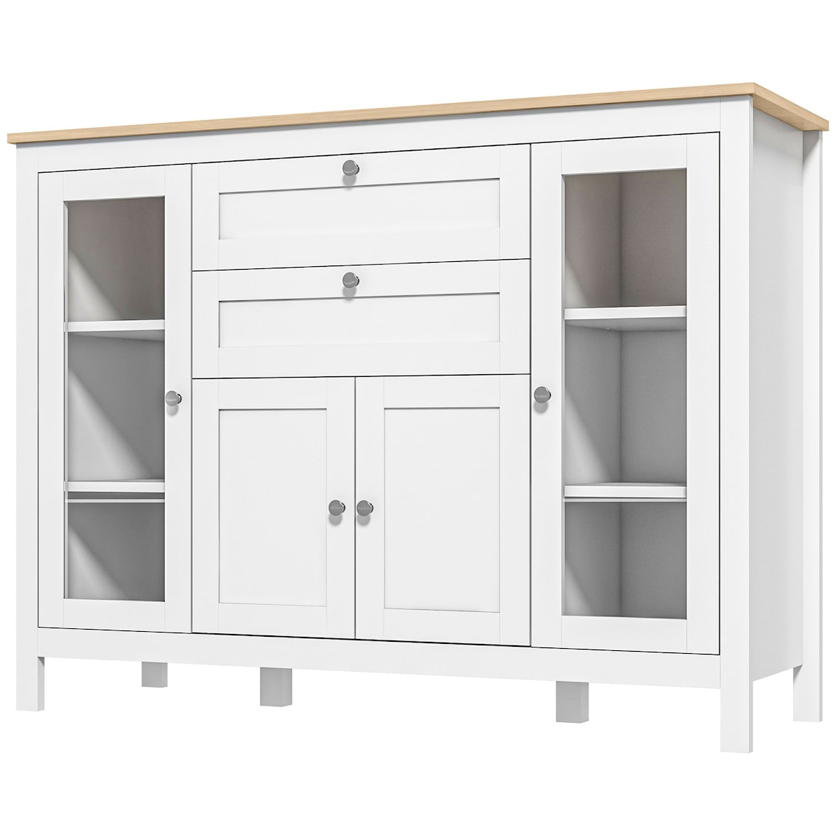 HOMCOM Mobile Cucina con 2 Cassetti e 3 Armadietti Bianco e Rovere