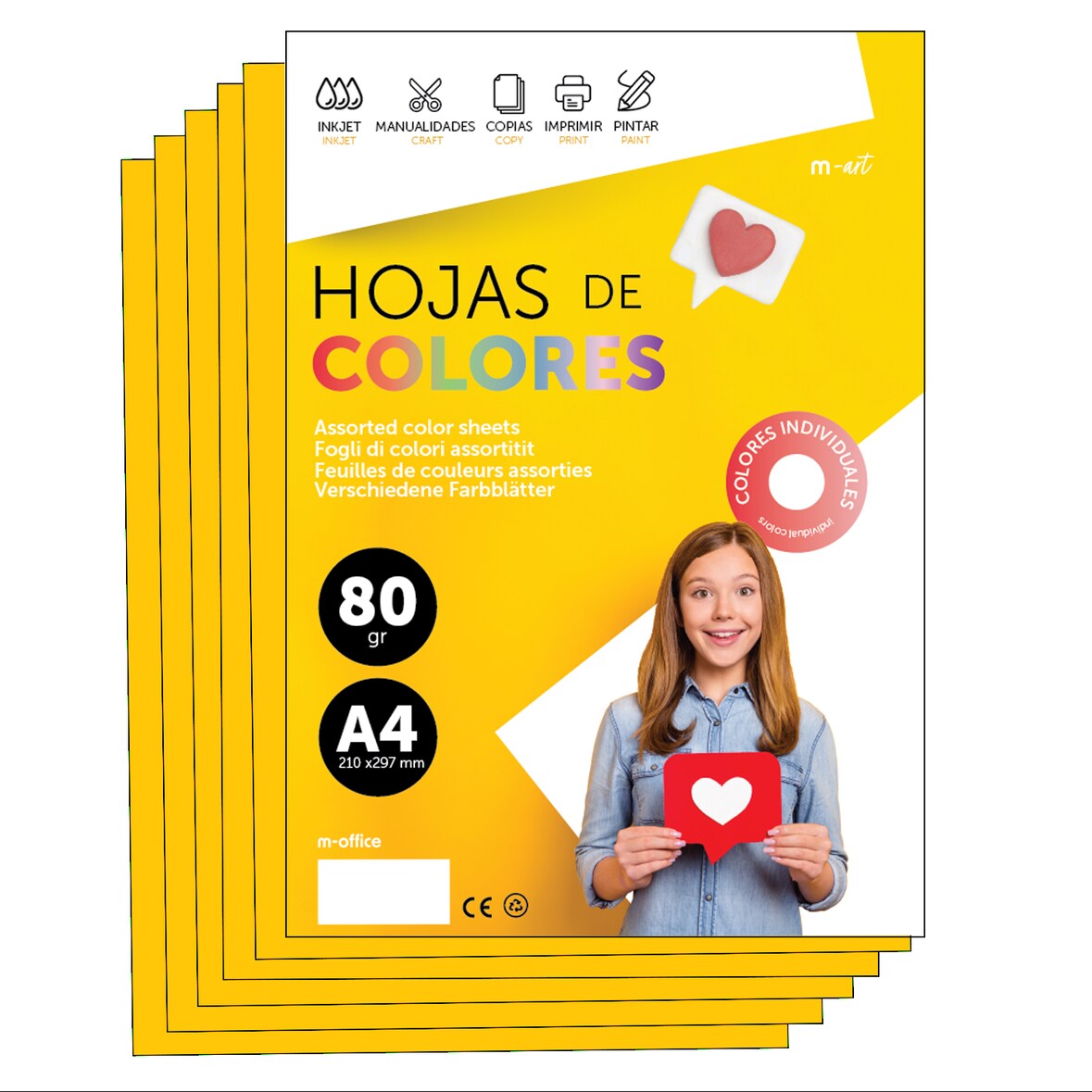 Folios Colores A4 80g Para Impresoras y Manualidades, Folios Colores Para Tarjetas y Proyectos Creativos m-office (100h, Oro)