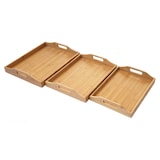 thumbnail of 3er Set Tablett HWC-B86, Serviertablett Holztablett Frühstückstablett Dekotablett, Bambus
