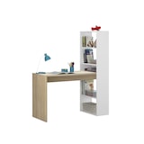thumbnail of Scrivania Con Libreria Reversibile Scrittoio Scaffali Laterali Mobile Desk da Ufficio Soggiorno Sala Da Pranzo 120 x 144 x 53cm Colore Bianco e Rovere