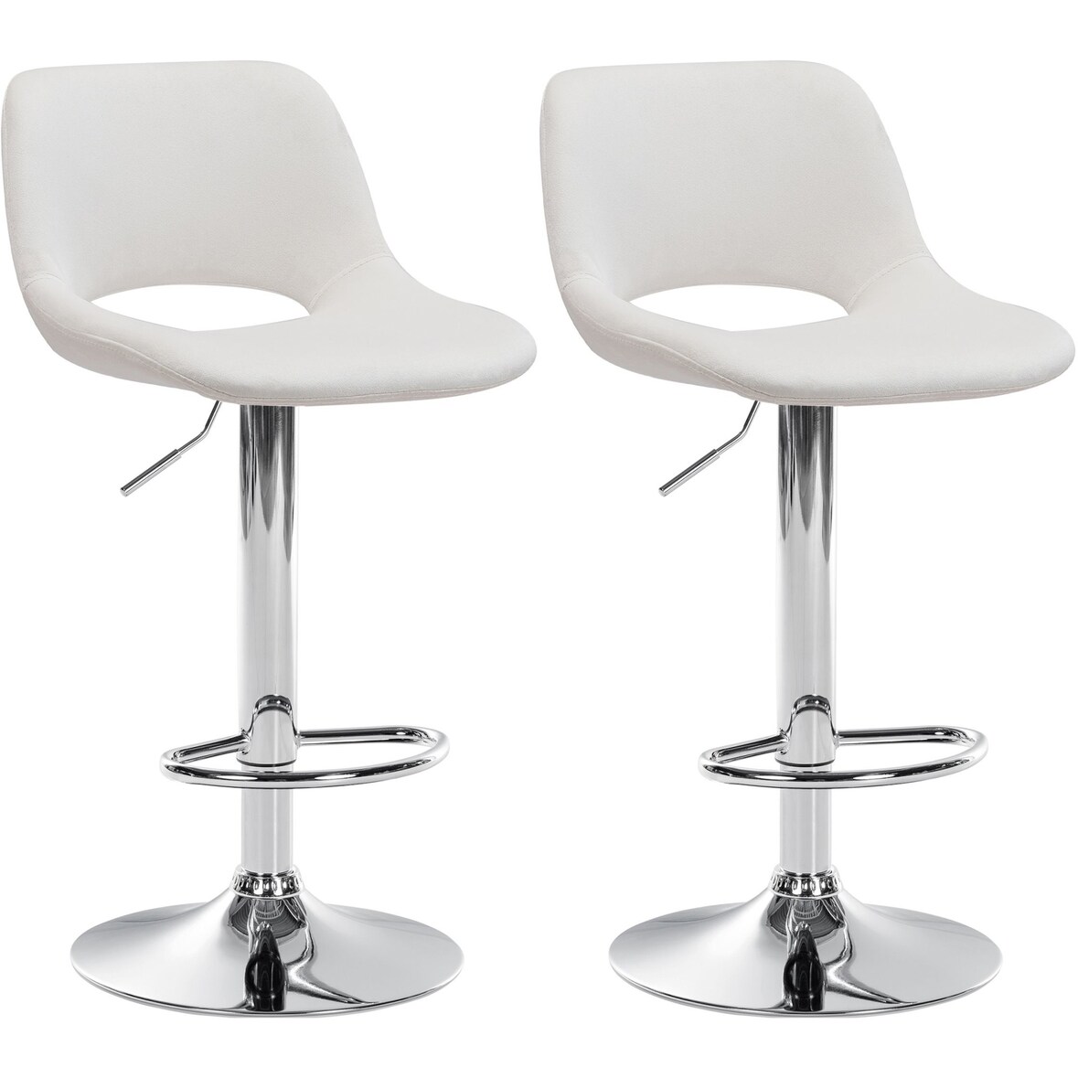 Set de 2 Taburetes de bar Camden en terciopelo Crema/Metal cromado