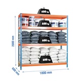 thumbnail of SimonRack Estante industrial, 2000x1800x600 mm, 600 kg no ponto de flexão, 4 prateleiras de madeira, estante para garagem, Azul/Laranja- Simonforte