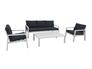 Tarrington House Conjunto muebles de exterior Picton de 4 piezas, acero, 2 sillones individuales, 1 sofá de 3 plazas, 1 mesa de centro, antracita