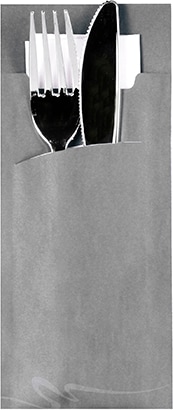 15600 Bestecktaschen 20 cm x 8,5 cm grau inkl. weißer Serviette 33 x 33 cm 2-lag.