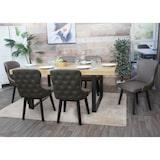 thumbnail of Set van 6 eetkamerstoel HWC-M60, gestoffeerde stoel keukenstoel fauteuil stoel, stof/textiel massief hout ~ donkergroen-grijs