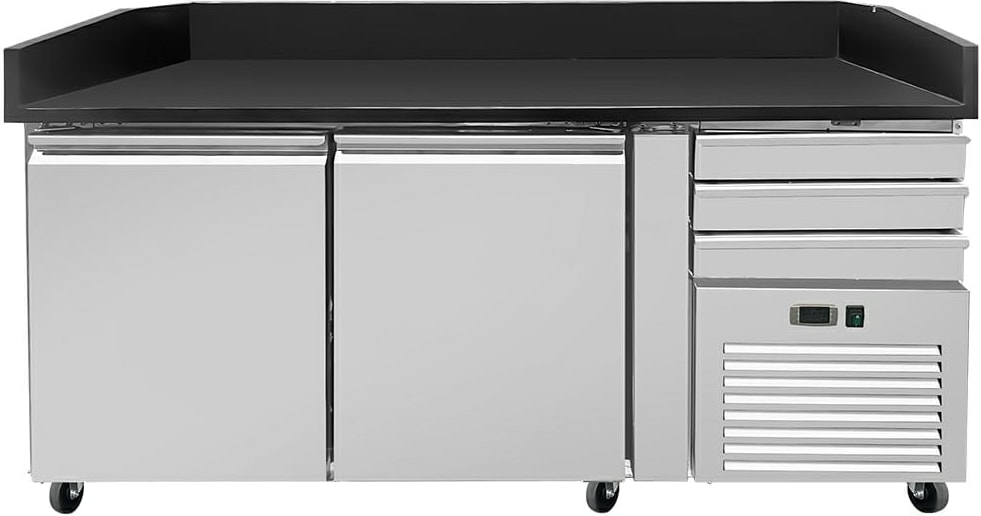 Skyrainbow Pizza Kühltisch PRO, Granit Star Galsxy schwarz, 2 Türen + 3 Schubladen, 160 x 80