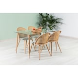 thumbnail of Mesa retangular 140x80 cm com tampo em vidro temperado e pés em metal com efeito madeira,para sala de jantar, cozinha ou escritório – Madeira – Peter