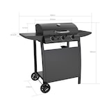 thumbnail of aro 3-branders gasbarbecue, grilloppervlak 33 x 55 cm, verrijdbaar, werkblad, staal, zwart