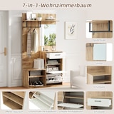 thumbnail of Flur Schuhbank Mit Spiegel Hochglanz Sitzbank Garderobenschrank Klapptüren Aufbewahrung Weiß Holzoptik 100x38.5x190cm