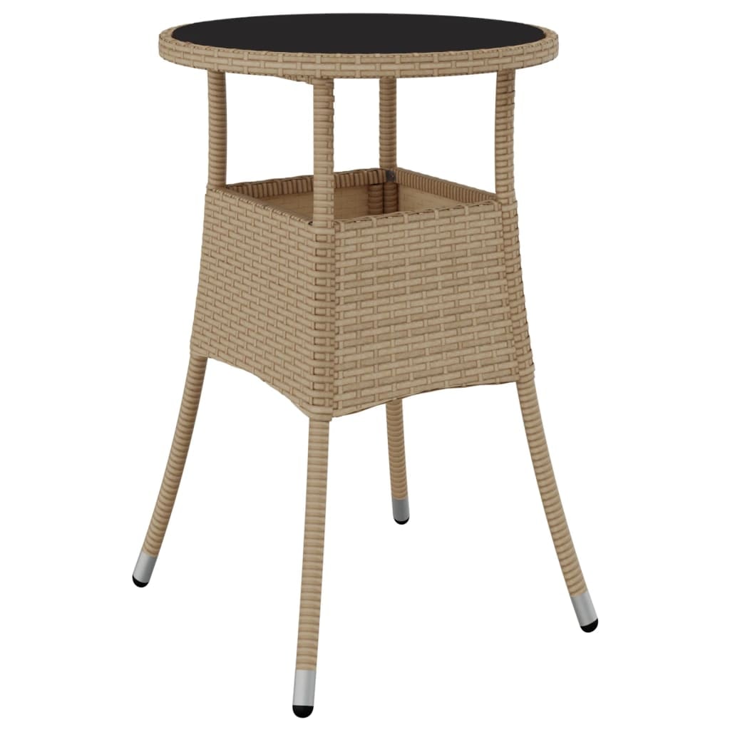 vidaXL Gartentisch Ø60x75 cm Hartglas und Poly Rattan Beige