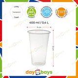 thumbnail of DayBays 800 Stk. Trinkbecher 400ml Ø9cm Plastikbecher mit Eichstrich bei 0,4L transparent PP