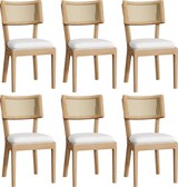 thumbnail of Esszimmerstuhl Set 6er Massivholz Rattan Rückenlehne Leinenkissen Holzfarben 88x58x50 cm stabil bequem modern für Esszimmer