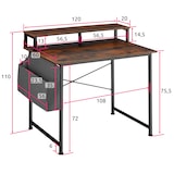 thumbnail of tectake Table de bureau avec étagère de rangement et poche en tissu - Bois foncé industriel, rustique, 120 cm - 404664