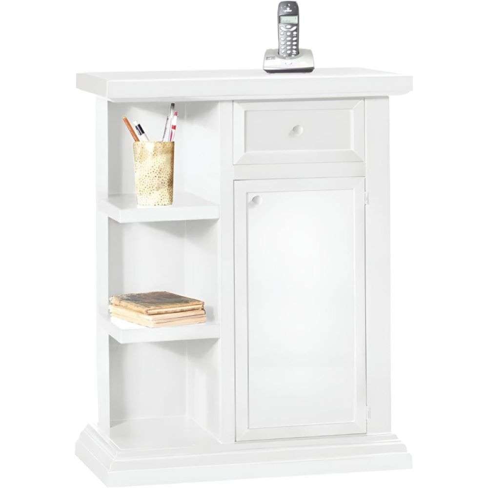 shopinnovativo -Mobiletto 1 anta 1 cassetto 2 mensole  arte povera in legno massello e mdf con rifinitura in bianco 64x32x75 H