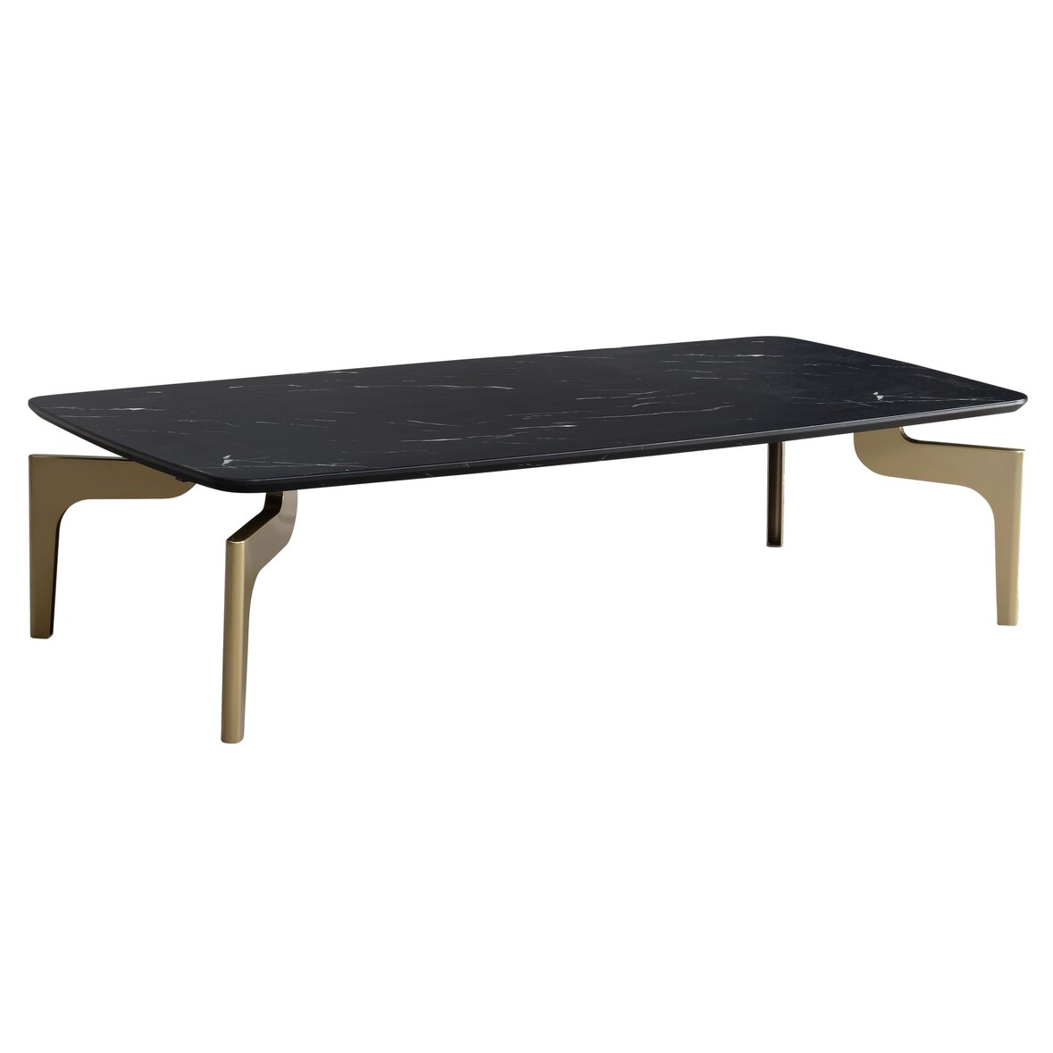 Couchtisch 120x60x30,5 cm mit Hochglanz Marmor Optik Schwarz / Gold, Wohnzimmertisch Rechteckig mit Metall-Gestell, Sofatisch Groß, Tisch