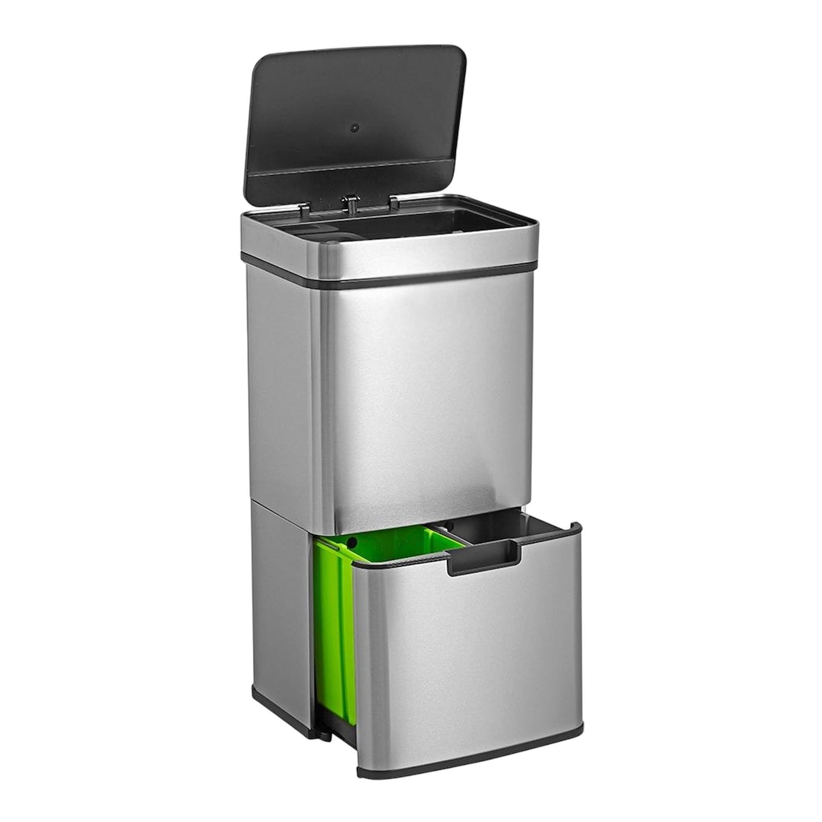 WELL HOME - 67L (42L+25L) recyclingbak, 2 compartimenten, automatisch openend, roestvrij staal